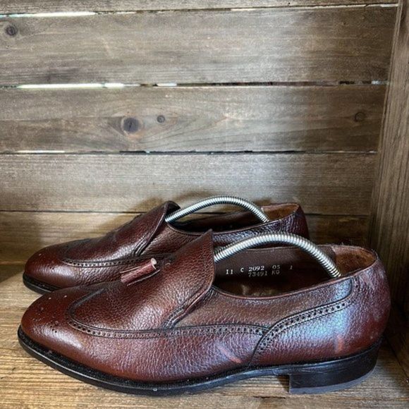 Mens Florsheim Made in USA Brown Leather Wingtip Tasseled Loafers Shoes 11 C GUC - Picture 2 of 8